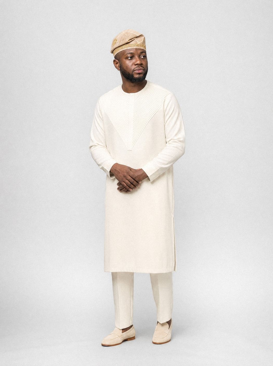 Ivory Pleat Kaftan