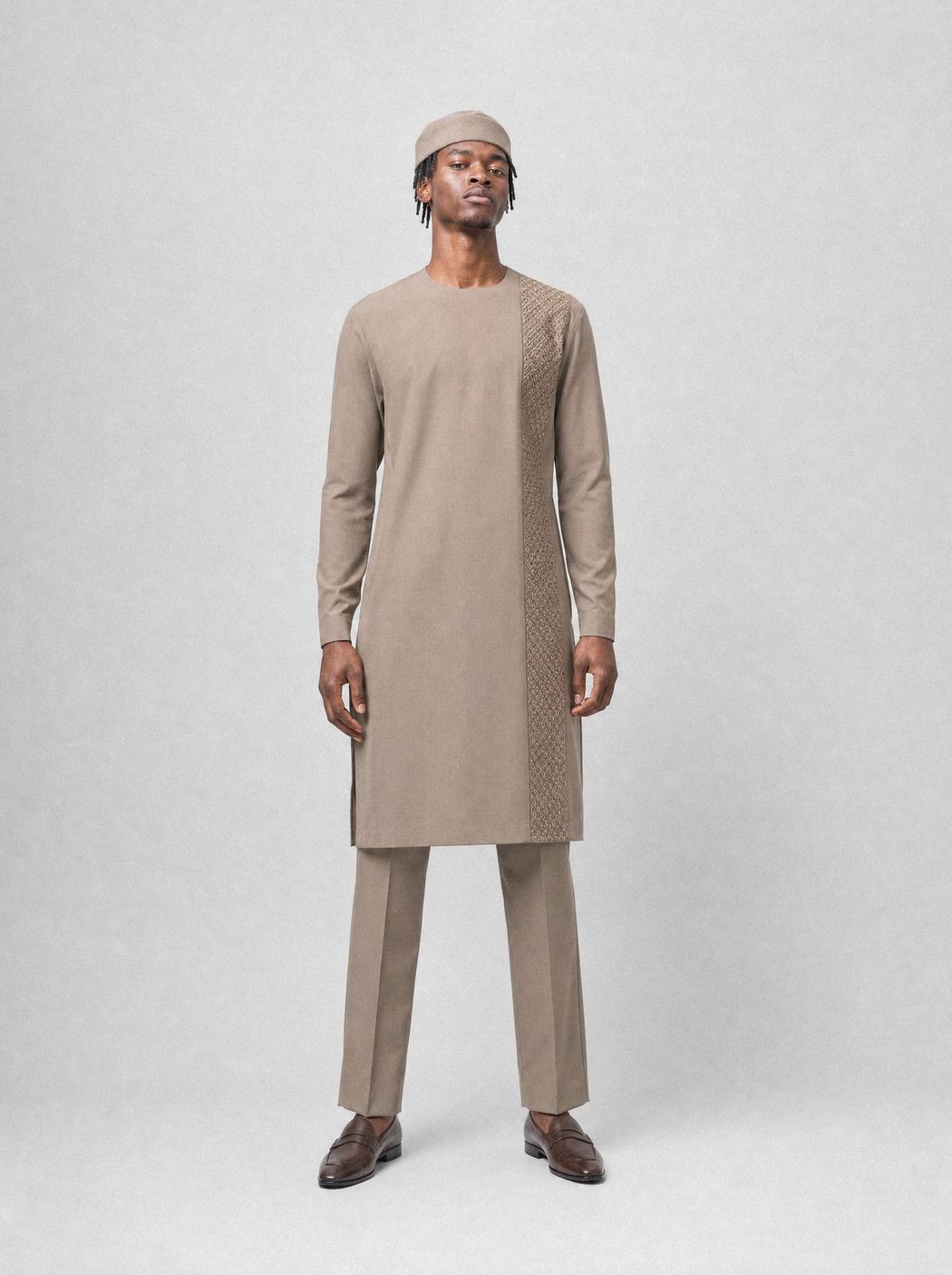 Taupe Column Kaftan, front